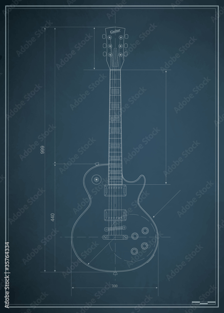 Vecteur Stock blueprint electric guitar with the dimensions on paper |  Adobe Stock