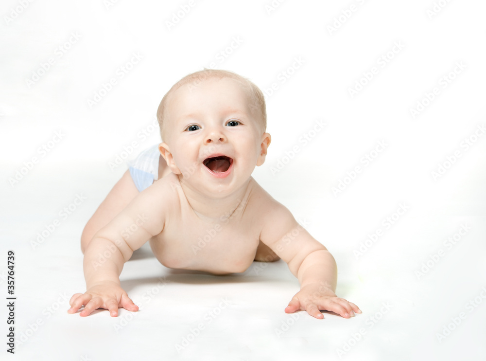 laughing baby of six month on white background laughing baby of six month on white background