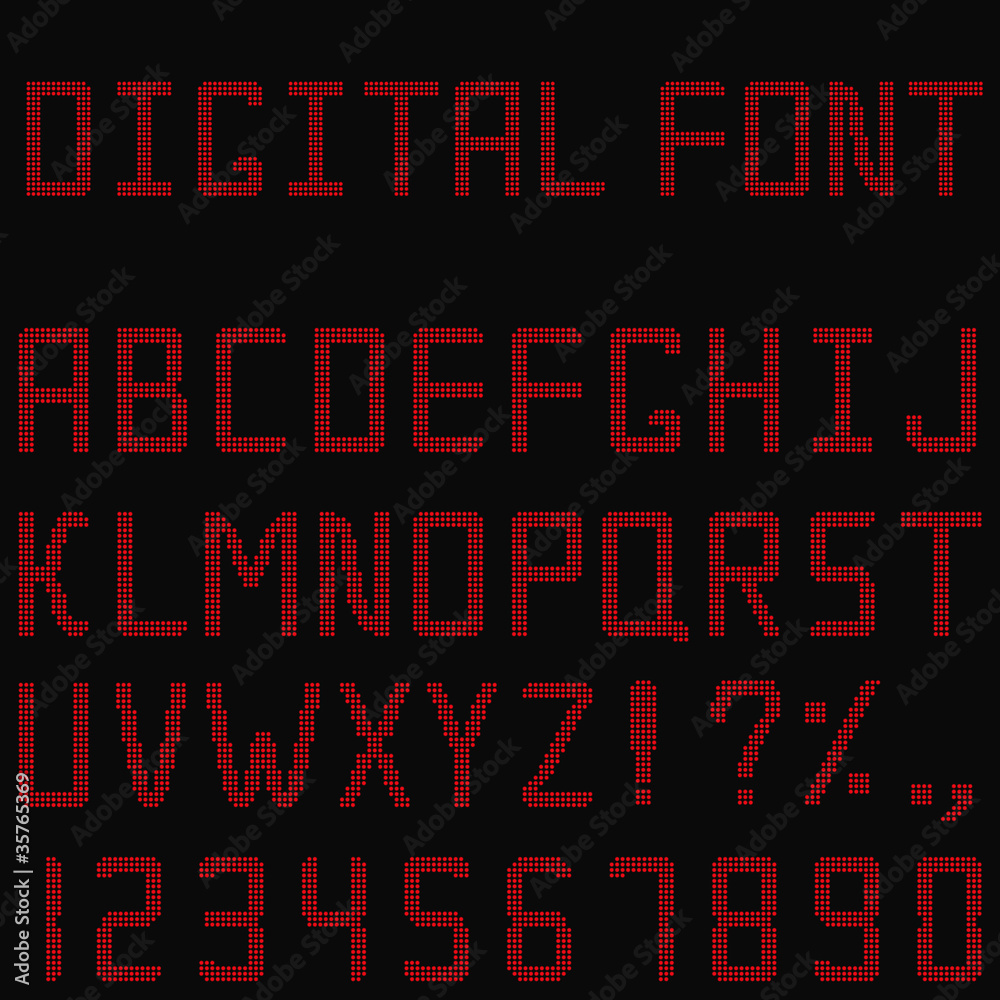 Vector red digital font