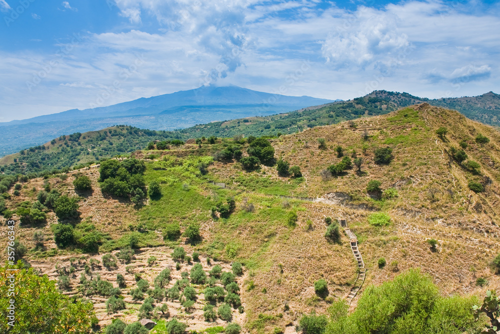 view on Etna in summer day view on Etna in summer day