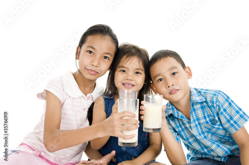 asian kids with milk