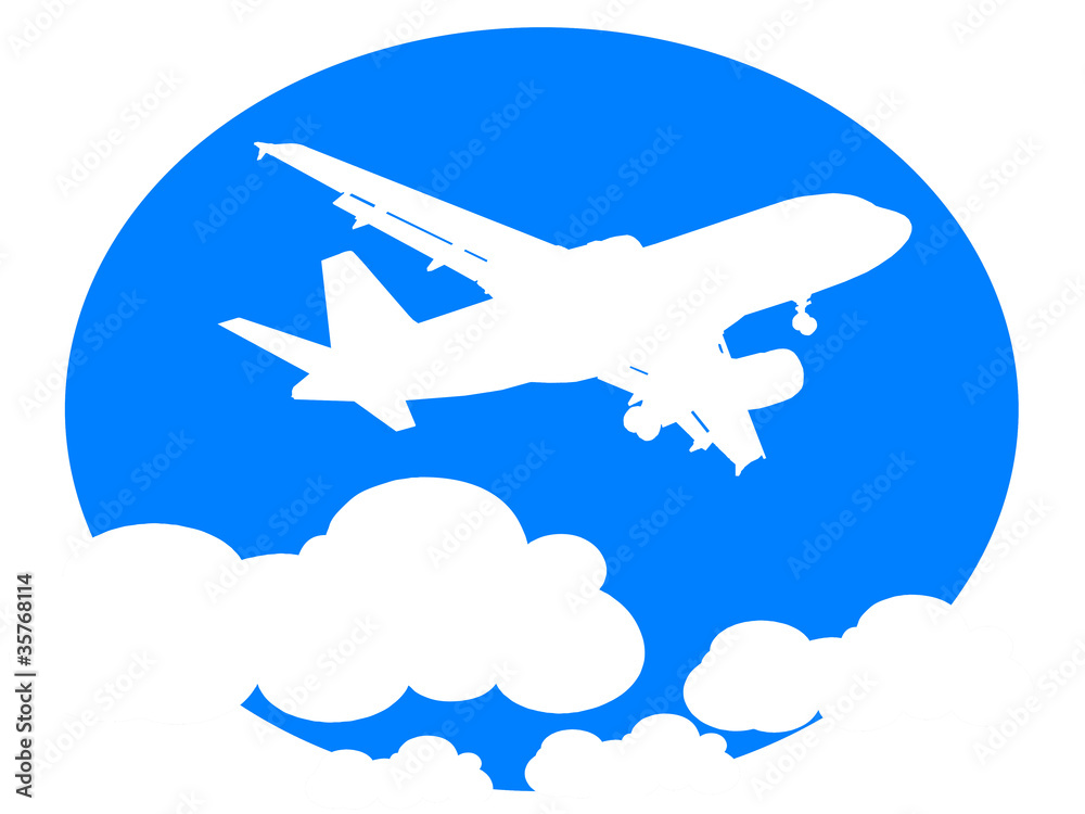 Ilustração de avião a voar num céu azul Ilustração de avião a voar num céu azul