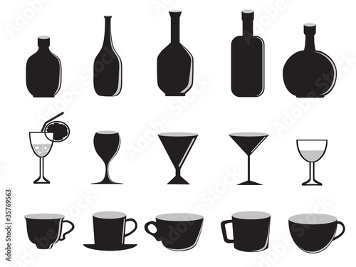 silhouette of glass bottles and cups