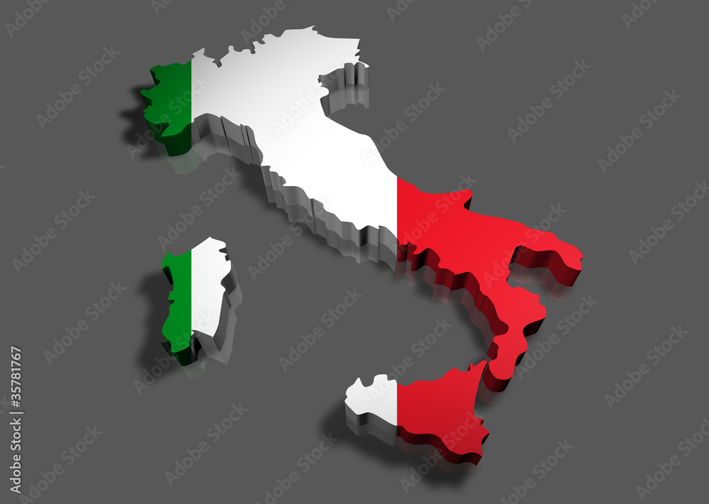 Illustration 3d of italy map render with flag Illustration 3d of italy map render with flag