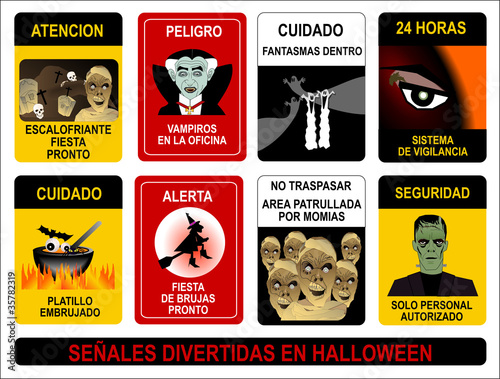 Set de ocho señales divertidas para halloween
