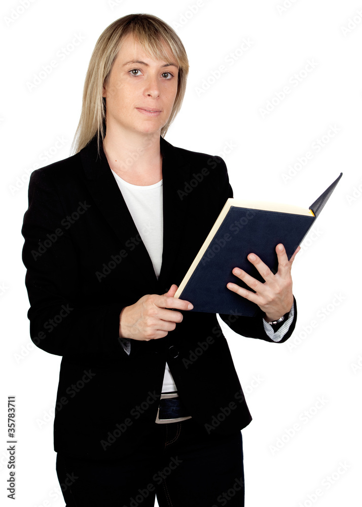 Blonde businesswoman reading a book Blonde businesswoman reading a book