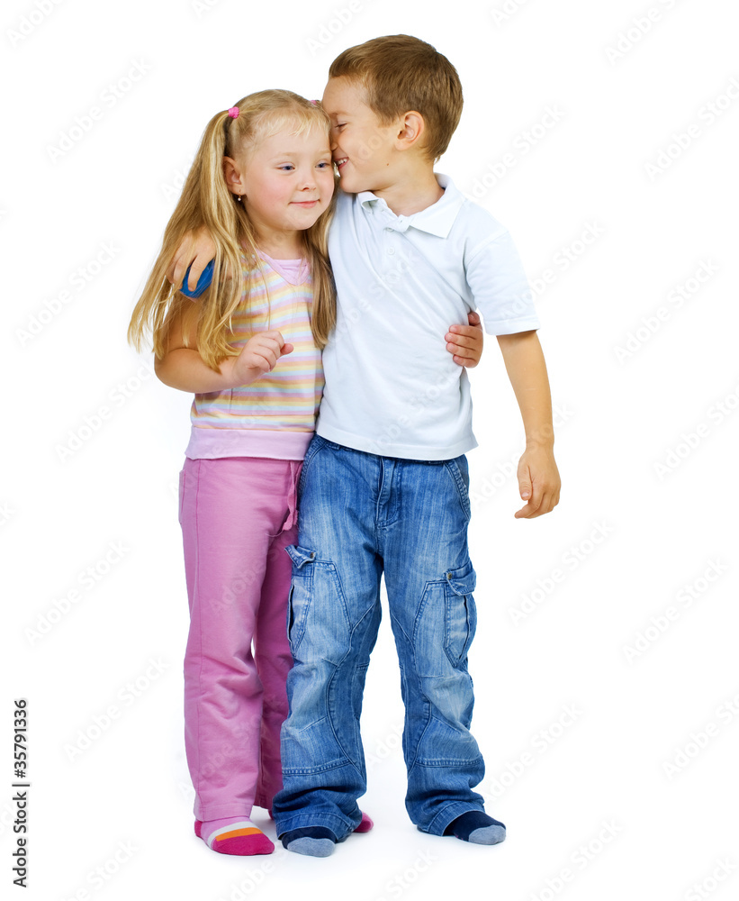 Kids. Little Boy and girl full-lenght portrait Kids. Little Boy and girl full-lenght portrait