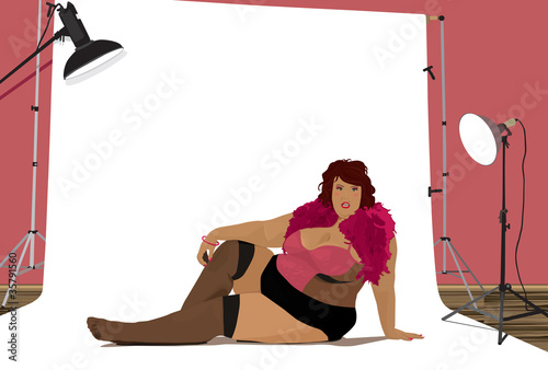 overweight woman posing in a photo studio