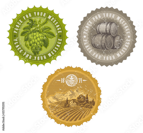 Hand drawn vector vintage labels  - viticulture and winemaking