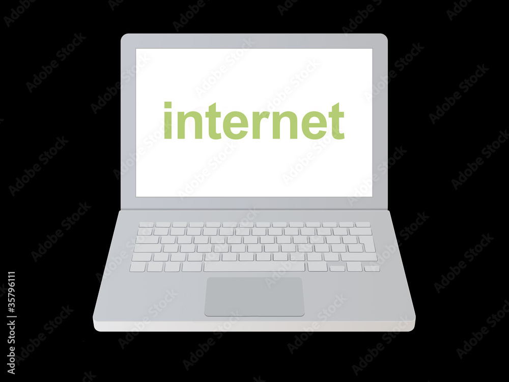 Laptop computer with Internet message and black background Laptop computer with Internet message and black background
