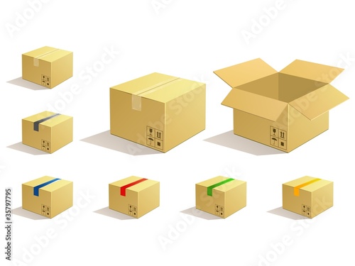 Cardboard parcel. Box package icons