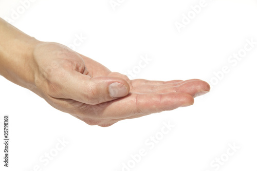 Mano di uomo isolata su fondo bianco photo
