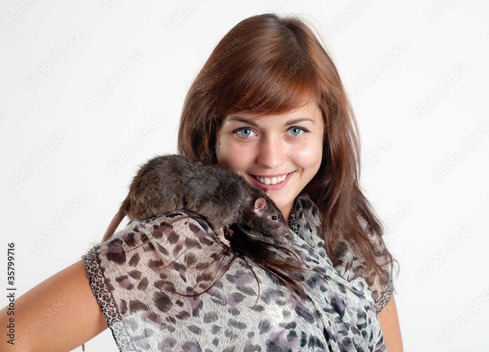 The girl with a black rat