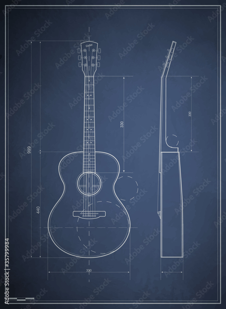 Fototapeta premium blueprint drawing six-acoustic guitar