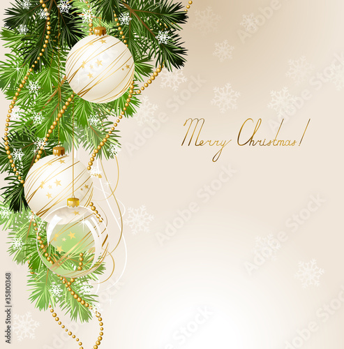 light Christmas background with white evening balls