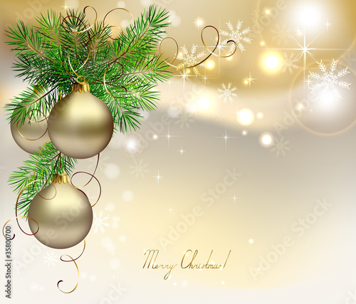 light Christmas background with silver evening balls