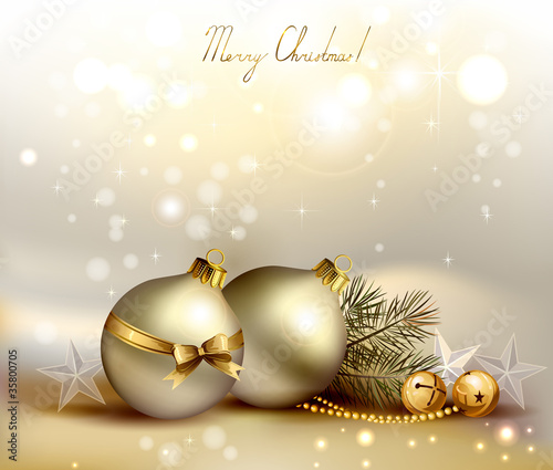 light Christmas background with two evening balls