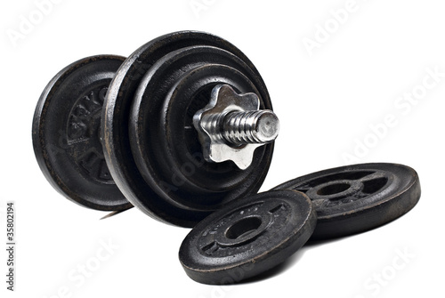 Black dumbbells and loose weights