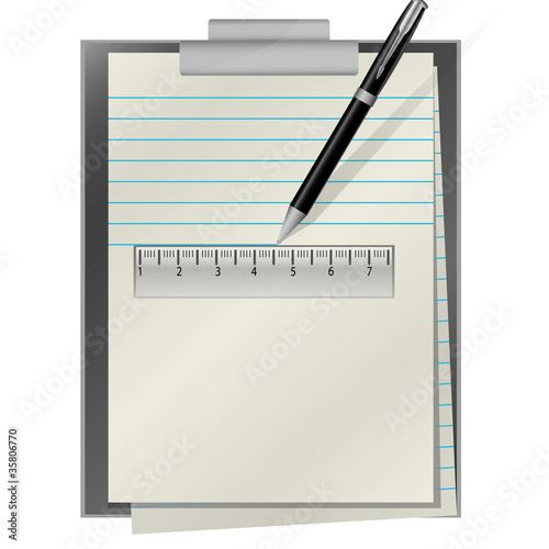 folder pen and ruler