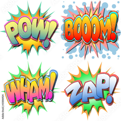 A Selection of Comic Book Illustrations Bang Bam Wow Splat