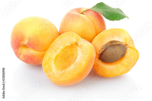 Apricot fruits on white, clipping path included
