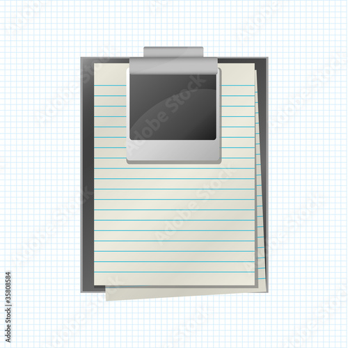 Clipboard, blank paper and photo