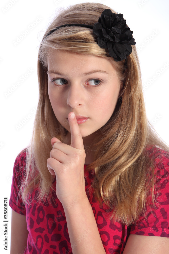 Keep quiet by scared young school girl alone