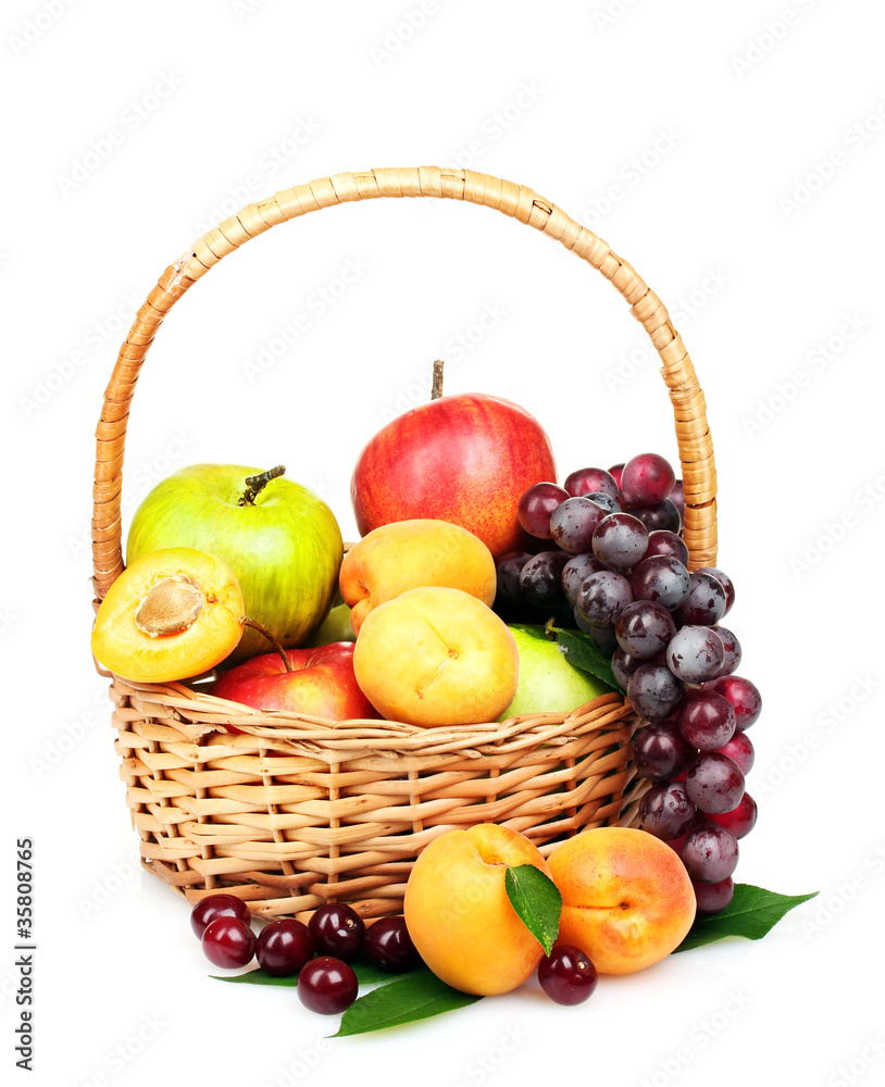 tasty summer fruits in backet isolated on white tasty summer fruits in backet isolated on white