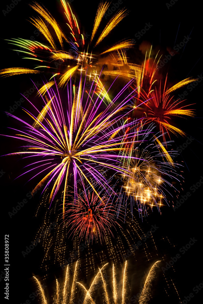 Cluster of vibrant fireworks