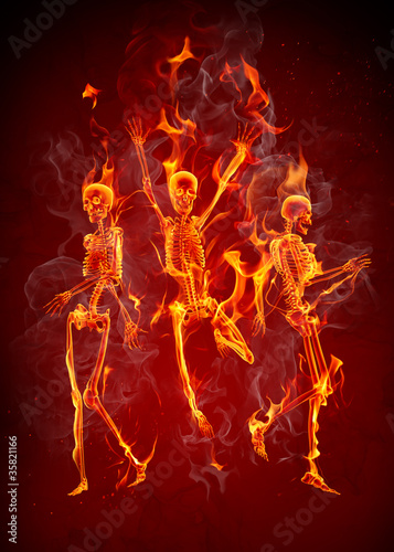 Dancing fiery skeletons
