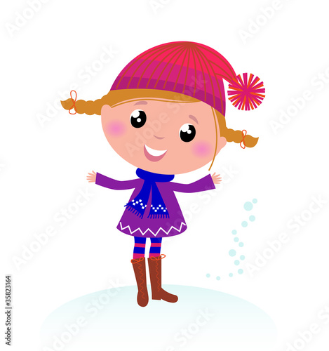 Cute little Christmas Girl isolated on white..