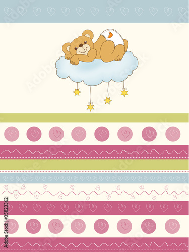 New baby shower card with spoiled teddy bear