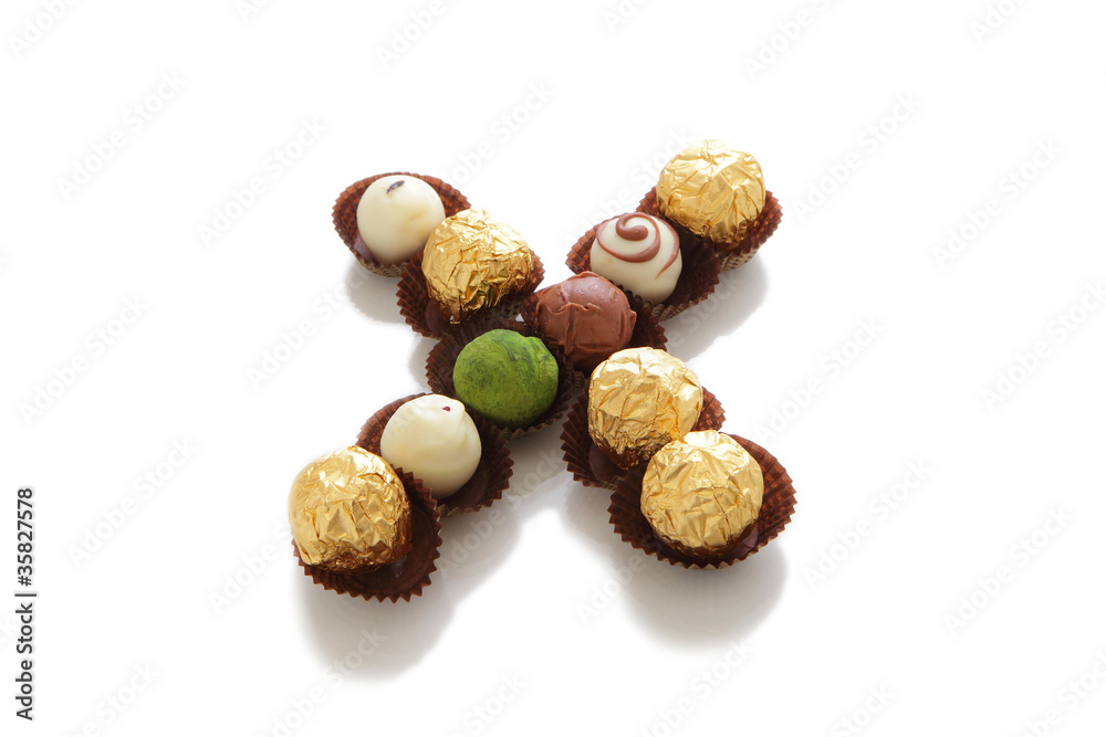 chocolate with X character shape chocolate with X character shape