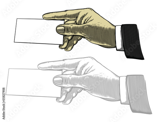 Hand with white blank card