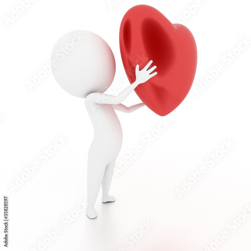 3d rendered illustration of a little white guy with a heart photo