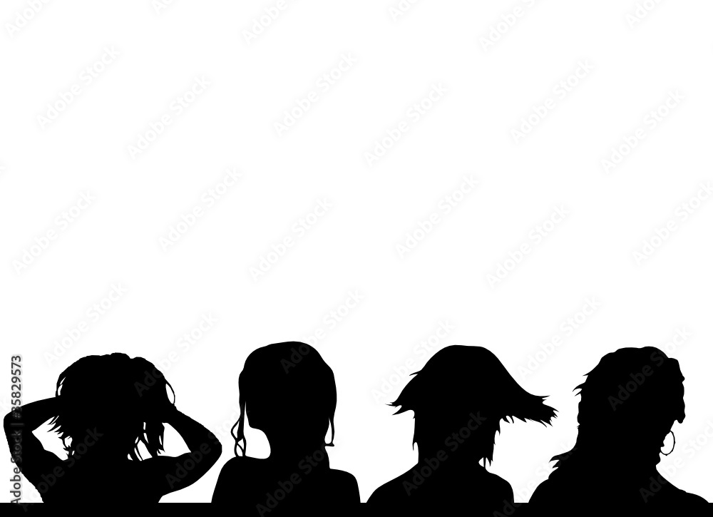 girls hairstyles four vector silhouette