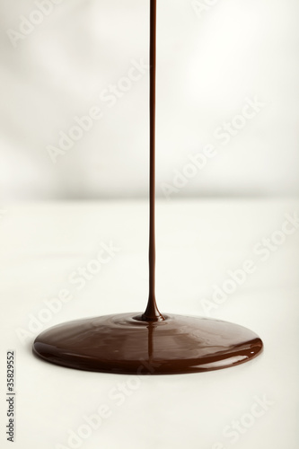 Coulure et flaque de chocolat fondu