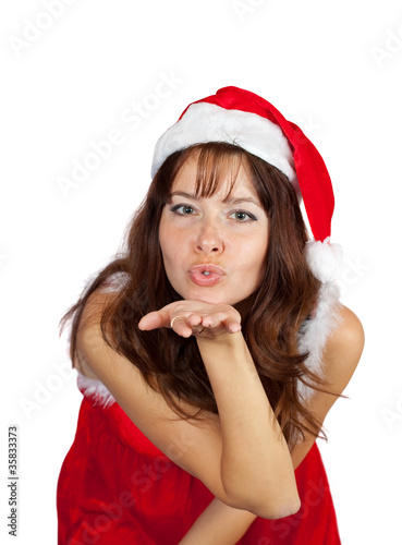 Air-kissing   girl in christmas costume