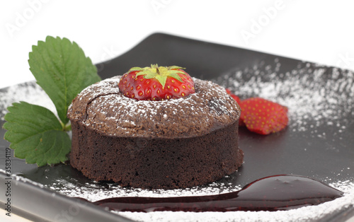 Chocolate soufflé cake on a dish