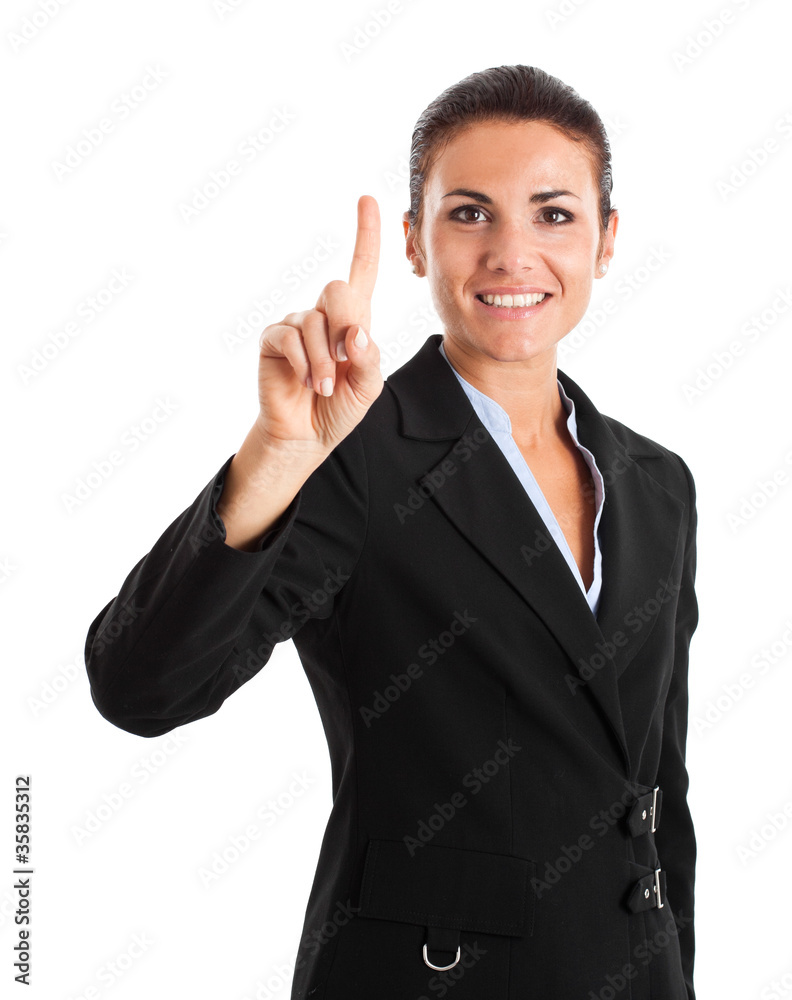 Beautiful woman showing number one. Part of a serie from 1 to 5 Beautiful woman showing number one. Part of a serie from 1 to 5