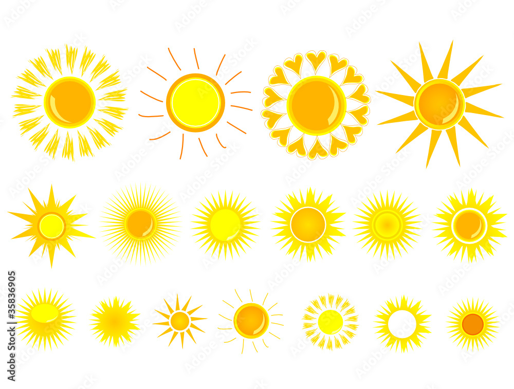 sun yellow set vector illustration sun yellow set vector illustration