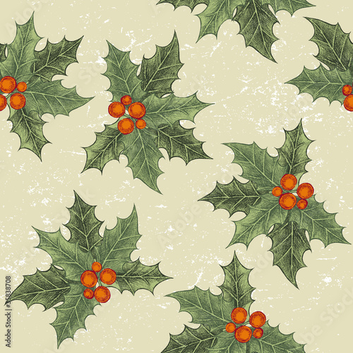 seamless ornament with holly berry