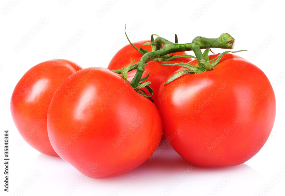 Beautiful fresh tomatoes isolated on white Beautiful fresh tomatoes isolated on white