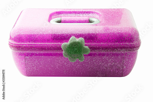 Purple plastic makeup case isolated