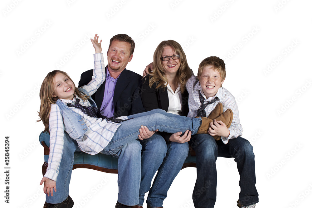 Cute Family Posing on White Background Cute Family Posing on White Background