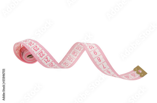 Pink measuring tape isolated on white background