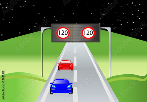 Paisaje con señal de velocidad a 120 km/h
