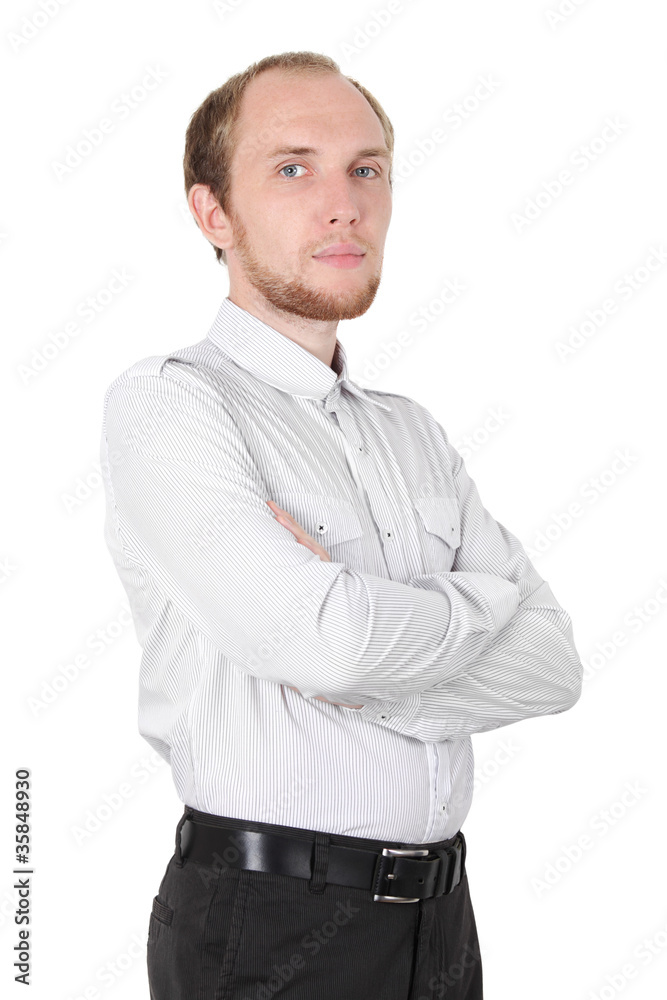 young serious businessman in white shirt isolated young serious businessman in white shirt isolated
