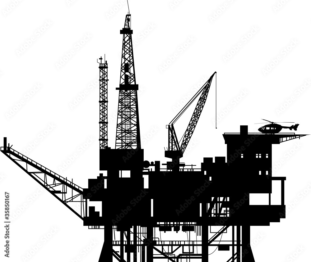 Oil drilling rig silhouette, vector illustration Stock Vector | Adobe Stock