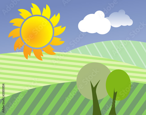 Spring sunny landscape  vector illustration
